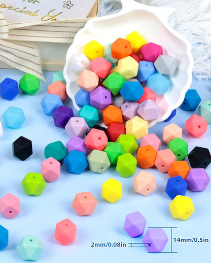 90PCS FIVEIZERO Hexagon Silicone Beads,30 Colors 14mm Silicone Beads for Keychain Making Kit,Lanyard Making,Keychains,Valentine's Day Bracelet,Craft Projects and DIY for Adult