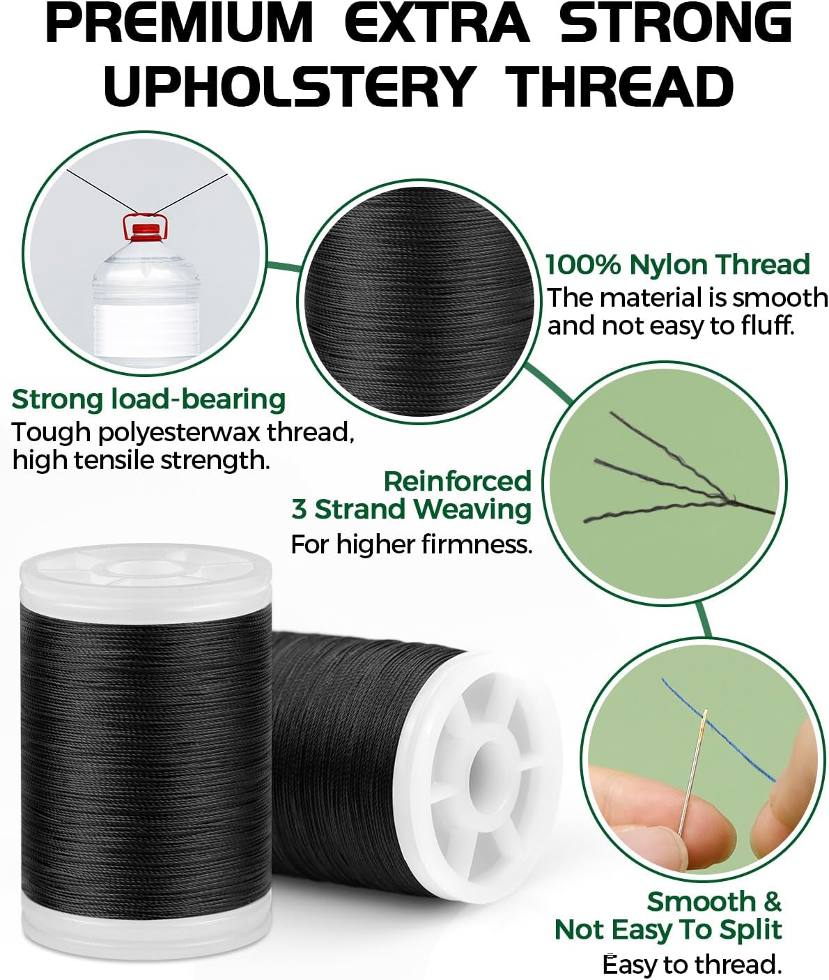 330 Yards FIVEIZERO Extra Strong Upholstery Thread,Black Bonded Nylon Thread for Denim Leather,Craft,Machine,DIY and Home (2 Pack) CJ