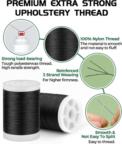 330 Yards FIVEIZERO Extra Strong Upholstery Thread,Black Bonded Nylon Thread for Denim Leather,Craft,Machine,DIY and Home (2 Pack) CJ