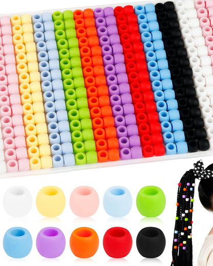300PCS FIVEIZERO 8x10mm Small Silicone Hair Beads, Soft Rubber Beads with 5mm Large Hole for Hair Braiding, Kandi Pony Bead for DIY Bracelets, Keychains & DIY Crafts