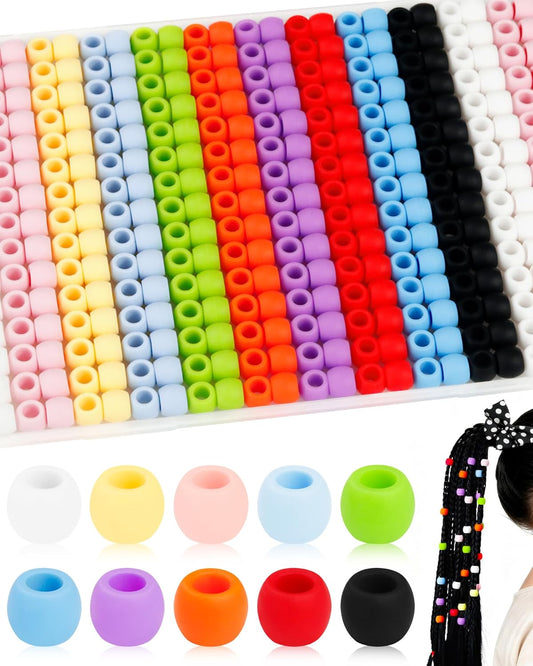 300PCS FIVEIZERO 8x10mm Small Silicone Hair Beads, Soft Rubber Beads with 5mm Large Hole for Hair Braiding, Kandi Pony Bead for DIY Bracelets, Keychains & DIY Crafts