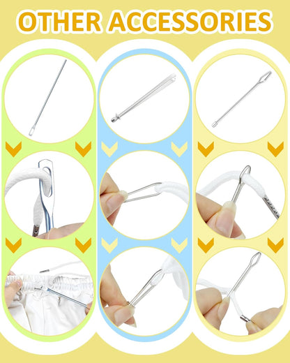 FIVEIZERO 16pcs Drawstring Cord Kit-12pcs Hoodie Strings (Flat & Round,Black & White) with Drawstring Threader Tools,Bodkin,Rope Threader–Draw String Replacement for Pants,Shorts,Shoes,Sweatpants,Bag