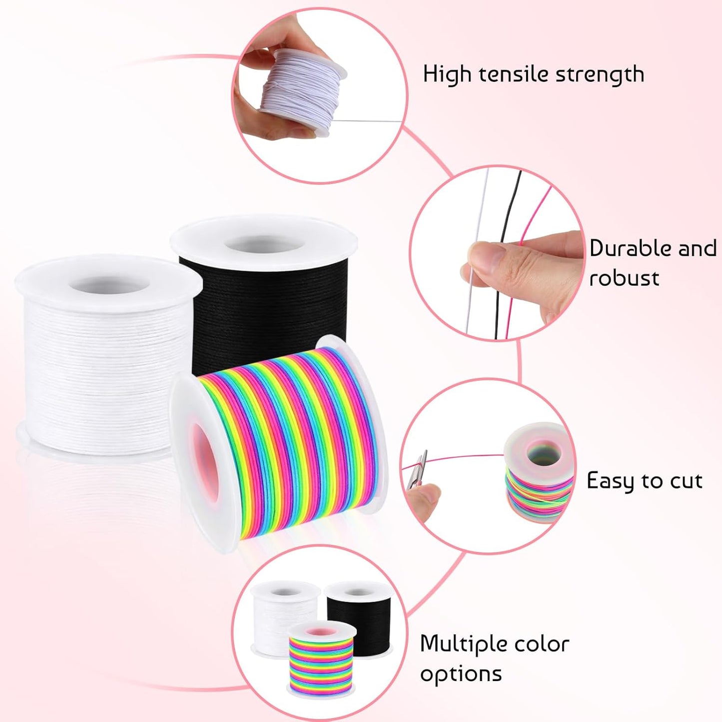 3 Rolls 1mm Elastic String for Bracelets, Total 984 Feet Sturdy Elastic String Elastic Cord, Elastic Bracelet String for Making Jewelry, Sewing, Necklaces, and Beadwork