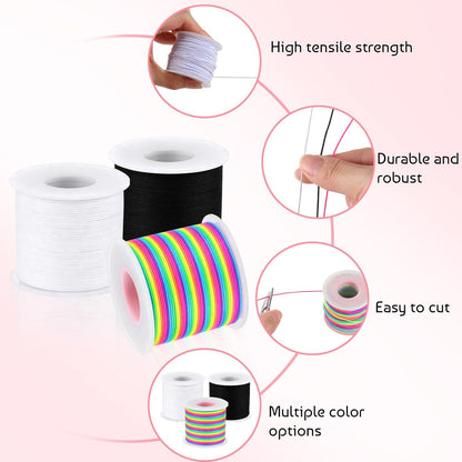 3 Rolls 1mm Elastic String for Bracelets, Total 984 Feet Sturdy Elastic String Elastic Cord, Elastic Bracelet String for Making Jewelry, Sewing, Necklaces, and Beadwork
