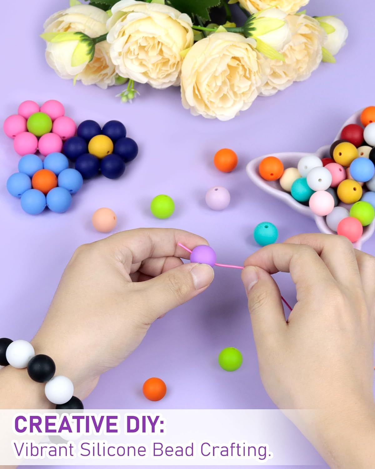 150PCS FIVEIZERO Silicone Beads, 30 Colors 15mm Silicone Beads for Keychain Making, Rubber Round Bulk Focal Bead for DIY Crafts Making