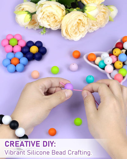 150PCS FIVEIZERO Silicone Beads, 30 Colors 15mm Silicone Beads for Keychain Making, Rubber Round Bulk Focal Bead for DIY Crafts Making