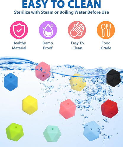 90PCS FIVEIZERO Hexagon Silicone Beads,30 Colors 14mm Silicone Beads for Keychain Making Kit,Lanyard Making,Keychains,Valentine's Day Bracelet,Craft Projects and DIY for Adult