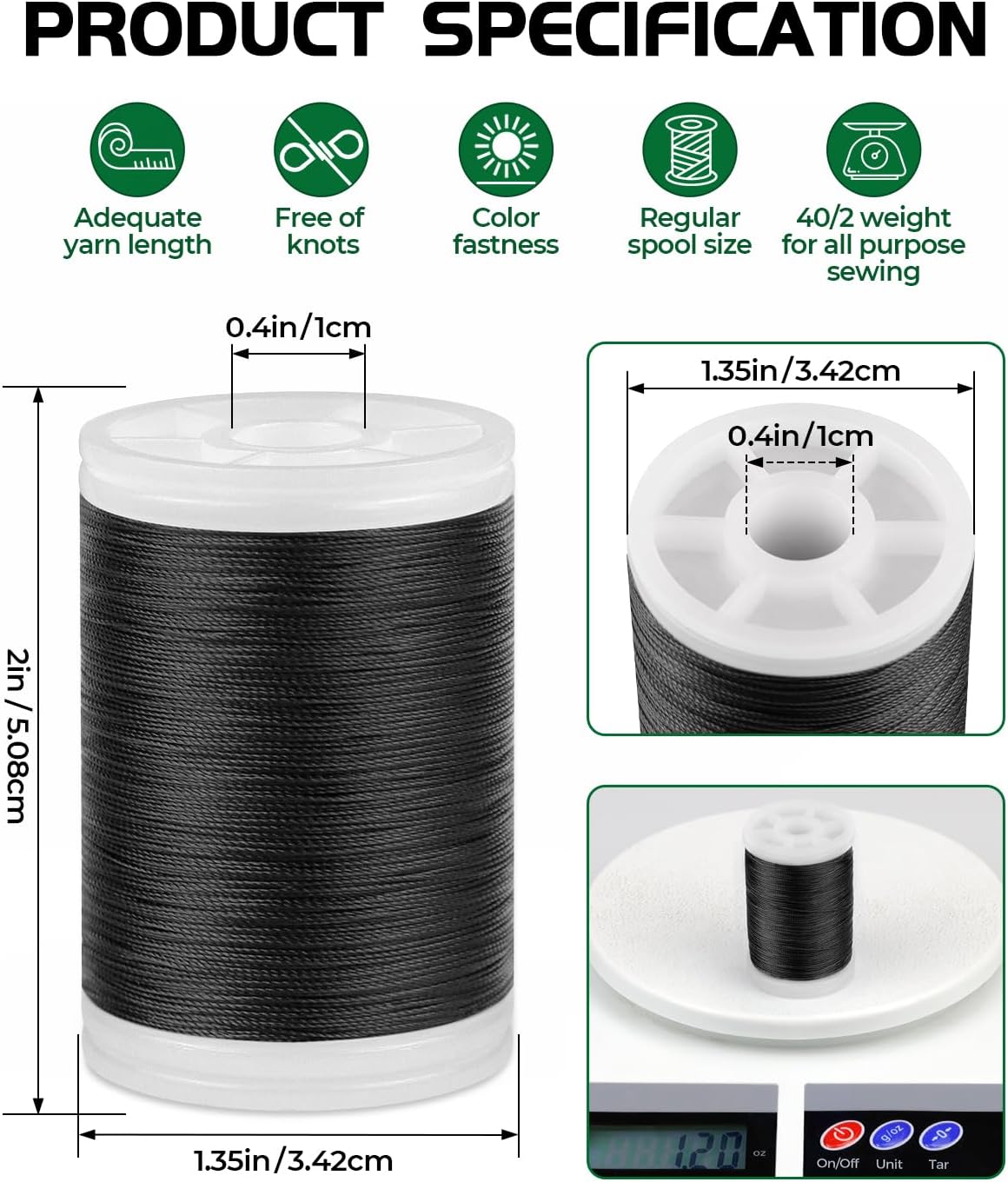 330 Yards FIVEIZERO Extra Strong Upholstery Thread,Black Bonded Nylon Thread for Denim Leather,Craft,Machine,DIY and Home (2 Pack) CJ