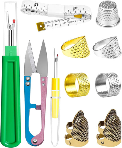 FIVEIZERO Thimble Kit– 7 PCS Sewing Thimbles for Hand Sewing, Metal Finger Protectors, Thimble Ring for Quilting and Embroidery