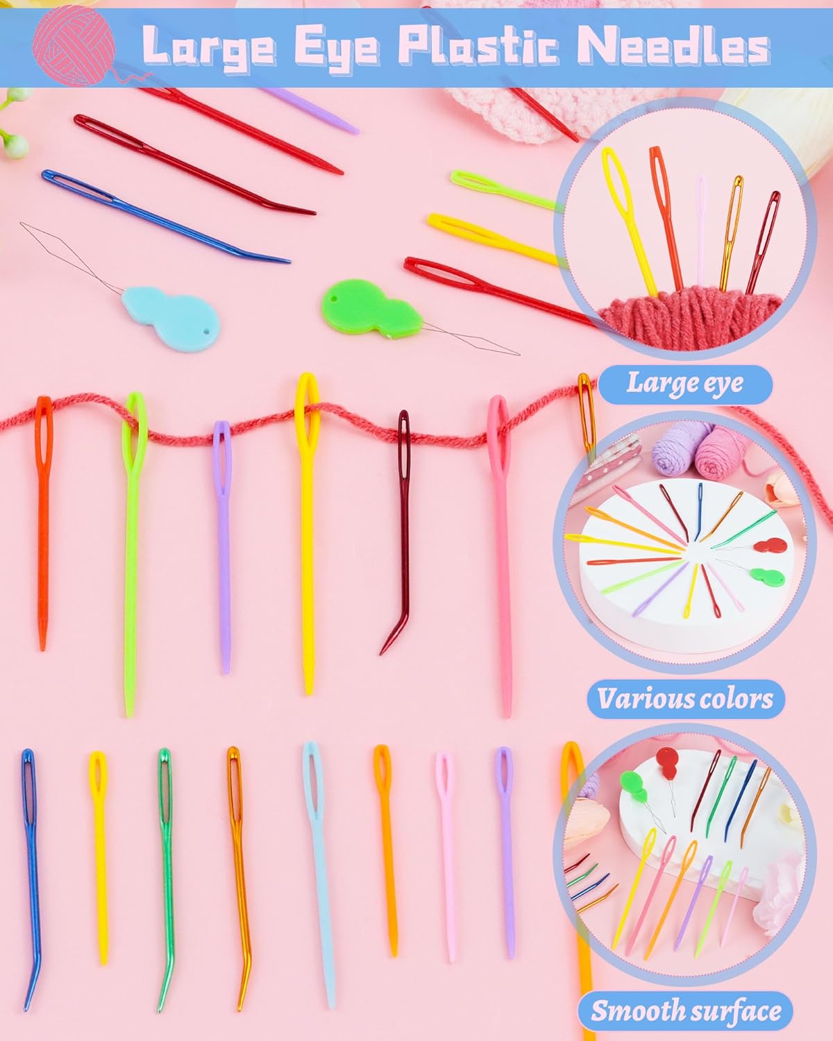 FIVEIZERO 19 Pcs Yarn Needles Set, Assorted Yarn Needles Bent Tapestry Needle Weaving Needle Darning Needles Plastic Needles Large Eye Blunt Knitting Needles for Sewing Crochet 03