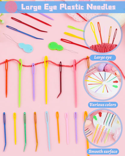 FIVEIZERO 19 Pcs Yarn Needles Set, Assorted Yarn Needles Bent Tapestry Needle Weaving Needle Darning Needles Plastic Needles Large Eye Blunt Knitting Needles for Sewing Crochet 03