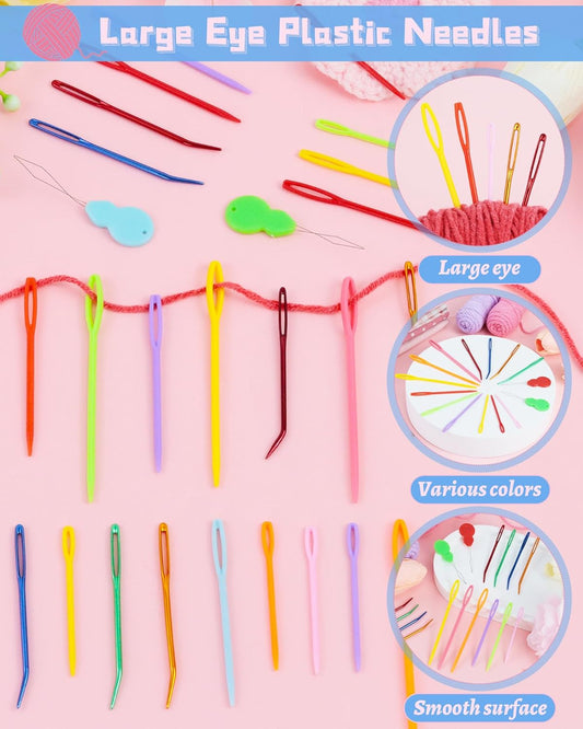 FIVEIZERO 19 Pcs Yarn Needles Set, Assorted Yarn Needles Bent Tapestry Needle Weaving Needle Darning Needles Plastic Needles Large Eye Blunt Knitting Needles for Sewing Crochet 03