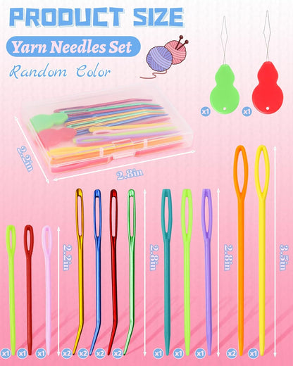 FIVEIZERO 19 Pcs Yarn Needles Set, Assorted Yarn Needles Bent Tapestry Needle Weaving Needle Darning Needles Plastic Needles Large Eye Blunt Knitting Needles for Sewing Crochet 03