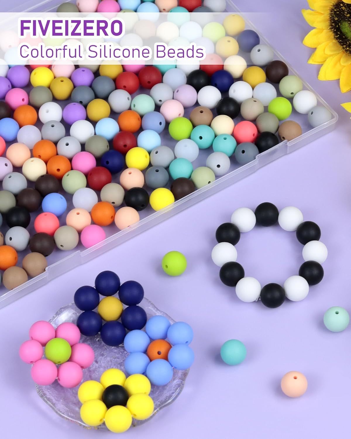 150PCS FIVEIZERO Silicone Beads, 30 Colors 15mm Silicone Beads for Keychain Making, Rubber Round Bulk Focal Bead for DIY Crafts Making