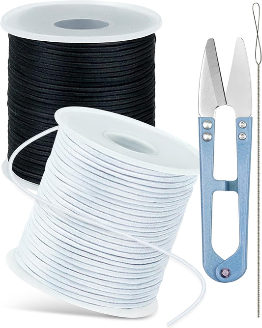FIVEIZERO 2 Rolls Elastic Bracelet String Total 330 Feet,1.0mm,1.2mm,1.5mm Elastic Cord for Beading Stretchy String with Beading Needle for Bracelets, Sewing, Necklace, Jewelry Making and Crafts