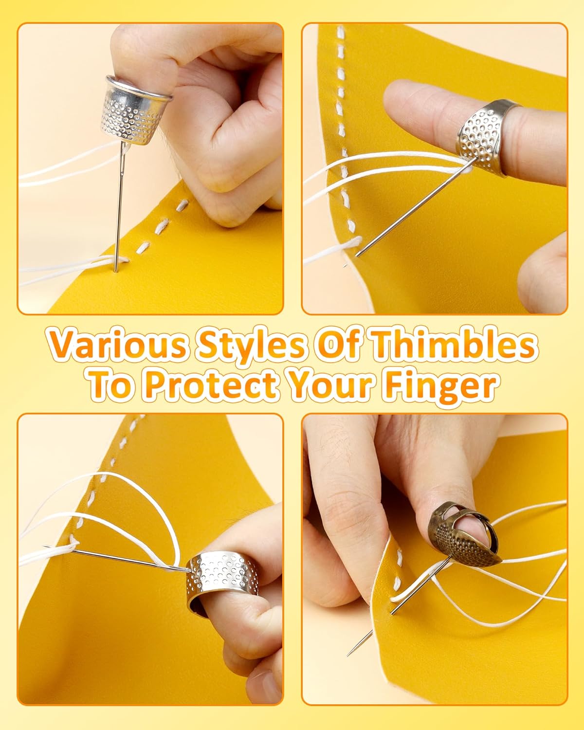 FIVEIZERO Thimble Kit– 7 PCS Sewing Thimbles for Hand Sewing, Metal Finger Protectors, Thimble Ring for Quilting and Embroidery