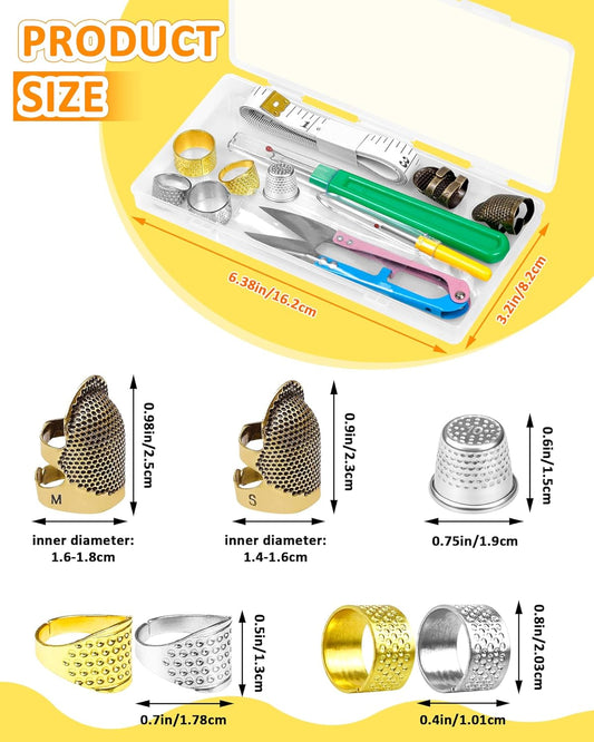 FIVEIZERO Thimble Kit– 7 PCS Sewing Thimbles for Hand Sewing, Metal Finger Protectors, Thimble Ring for Quilting and Embroidery