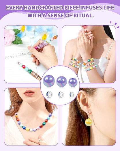 196PCS FIVEIZERO Focal Beads for Pens – 16mm AB Rainbow Acrylic Beads & 10mm Rhinestone Spacers in 12 Colors for Beadable Pens, Bracelets, Jewelry Making & DIY Crafts