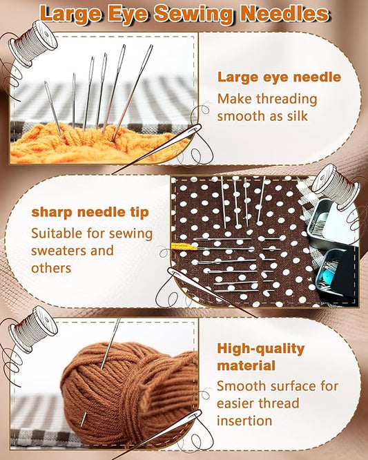 FIVEIZERO 80/40 PCS Premium Stainless Steel Sewing Needles, 7 Sizes Large Eye Sewing Sharp Needles, Leather Needle Embroidery Thread Needle with Threaders for Handsewing Art Crafts