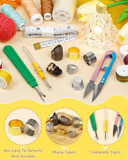 FIVEIZERO Thimble Kit– 7 PCS Sewing Thimbles for Hand Sewing, Metal Finger Protectors, Thimble Ring for Quilting and Embroidery