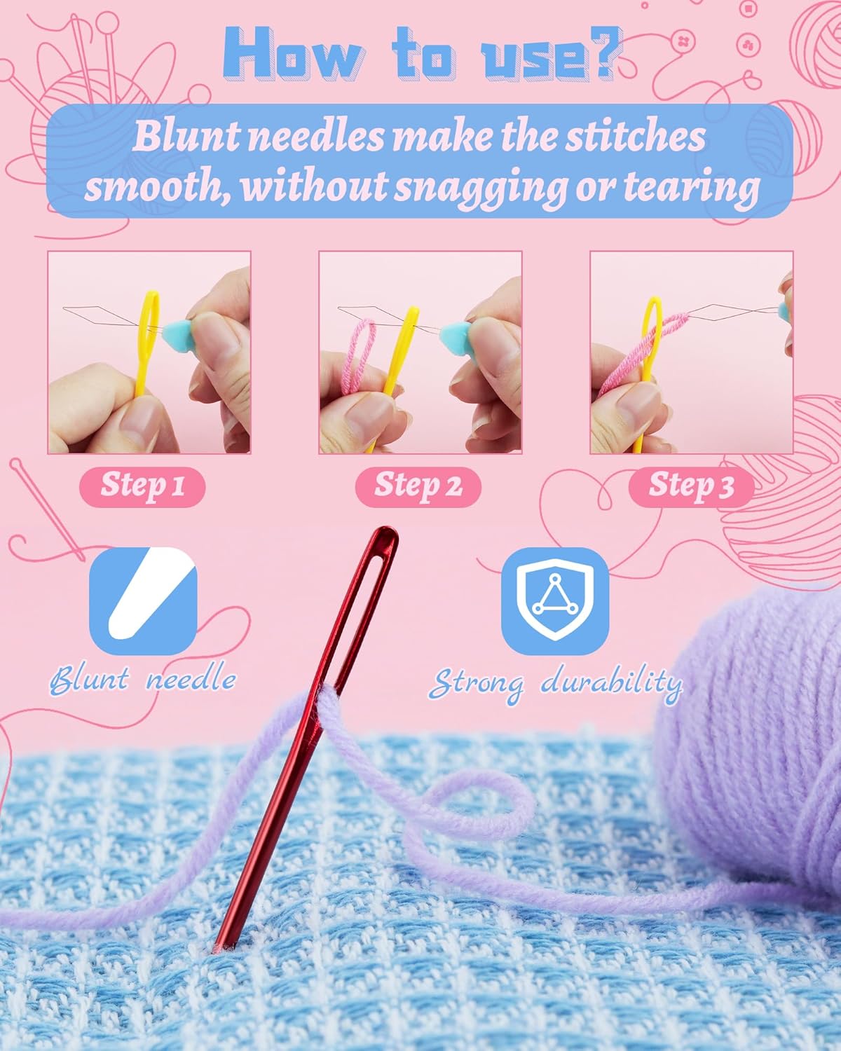 FIVEIZERO 19 Pcs Yarn Needles Set, Assorted Yarn Needles Bent Tapestry Needle Weaving Needle Darning Needles Plastic Needles Large Eye Blunt Knitting Needles for Sewing Crochet 03