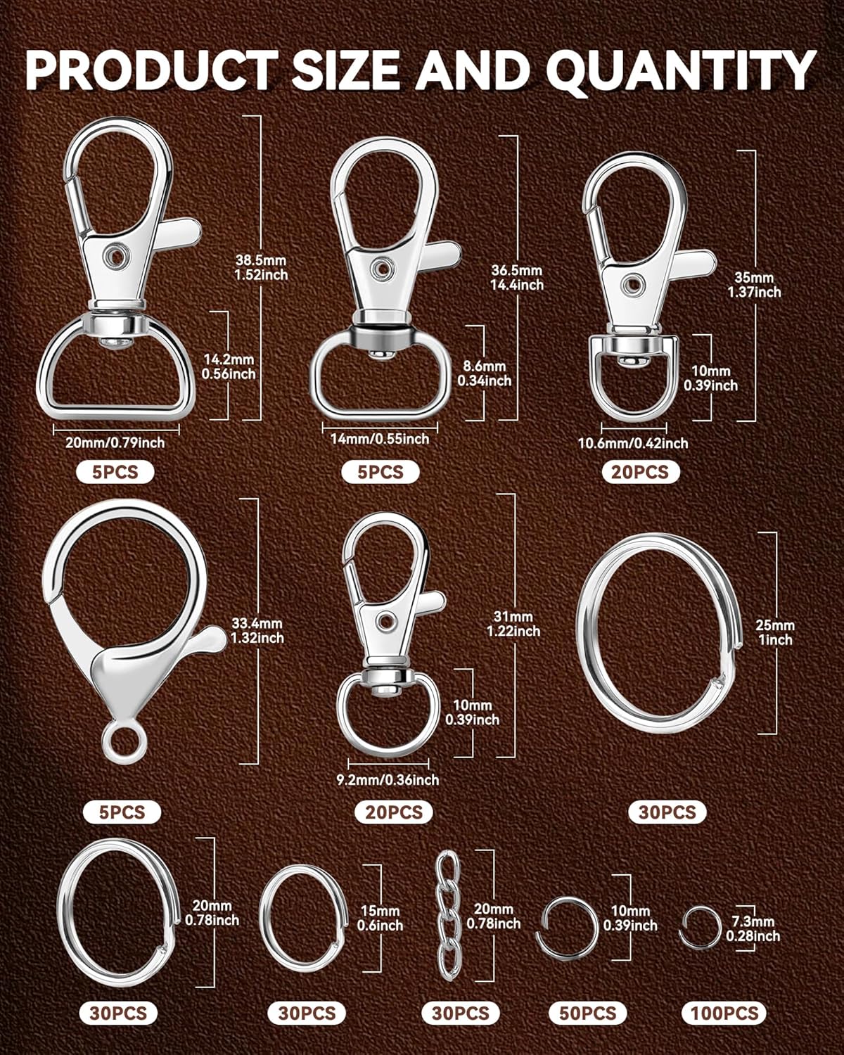 325PCS FIVEIZERO Keychain Making Kit - Keychain Clip with Key Ring, Lobster Claw Clasp, Swivel Snap Hook, Jumprings & Extender Chain for Crafts, DIY Projects & Purse Making Supplies